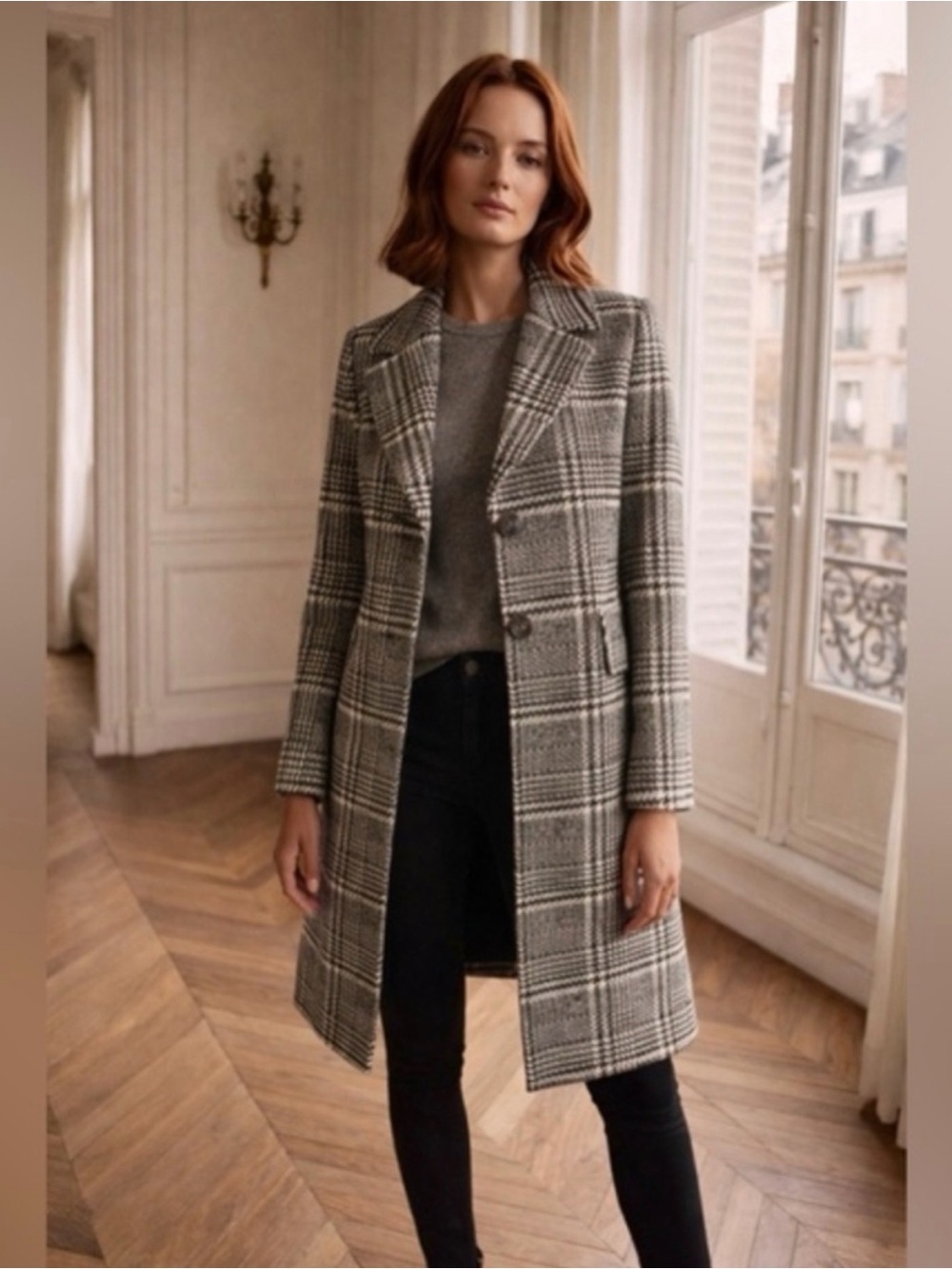 Sam Edelman Wool Blend Peacoat Houndstooth Plaid Fall Jacket Size XS